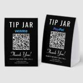 Plaque De Table Code QR noir Venmo PayPal Tip Jar (Recto/verso)