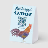 Plaque De Table Code QR PAIEZ PAR SCAN aquarelle Poulet & Œufs (Verso)