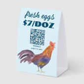 Plaque De Table Code QR PAIEZ PAR SCAN aquarelle Poulet & Œufs (Recto)