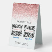 Plaque De Table Code QR Pailleté Rose Scannez pour Payer Votre Log (Verso)