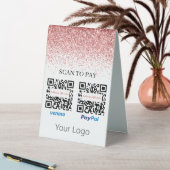 Plaque De Table Code QR Pailleté Rose Scannez pour Payer Votre Log (En SItu (Tableau))
