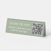 Plaque De Table Code QR personnalisé de couleur vert sauge moderne (Recto)