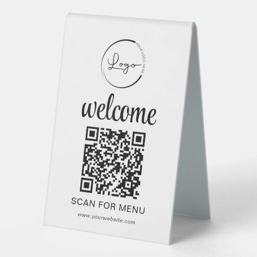 Plaque De Table Code QR personnalisé Menu Texte Entreprise moderne (Verso)