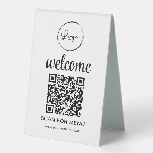 Plaque De Table Code QR personnalisé Menu Texte Entreprise moderne (Recto)
