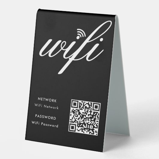 Plaque De Table Code QR réseau Wifi personnalisé noir (Recto)
