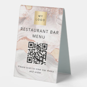 Plaque De Table Code QR restaurant café bar scanne menu rose or