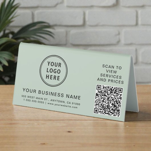 Plaque De Table Code QR Sage Vert Logo d'entreprise
