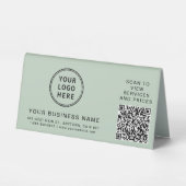 Plaque De Table Code QR Sage Vert Logo d'entreprise (Recto)
