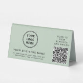 Plaque De Table Code QR Sage Vert Logo d'entreprise (Verso)