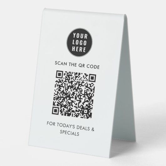 Plaque De Table Code QR simple moderne et logo d'entreprise (Verso)