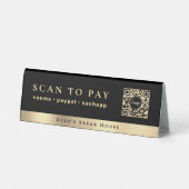 Plaque De Table Code QR simple noir et or à scanner pour payer (Verso)