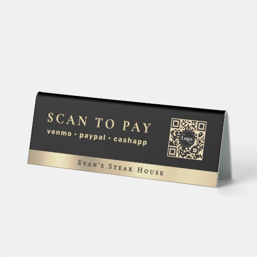 Plaque De Table Code QR simple noir et or à scanner pour payer (Recto)