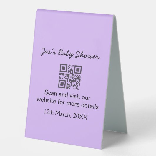 Plaque De Table Code QR simple pour baby shower violet ajoutez le (Recto)