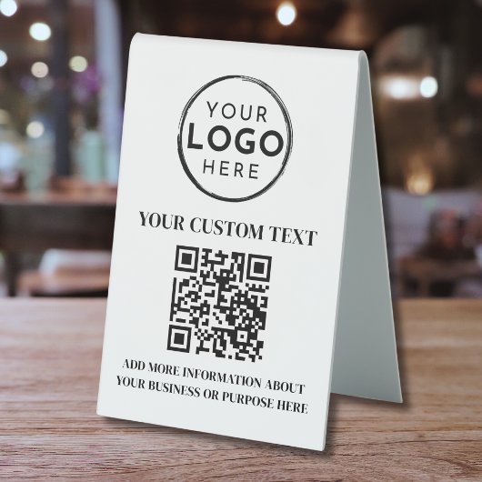 Plaque De Table Code QR Texte Noir Blanc Logo d'Entreprise Personn