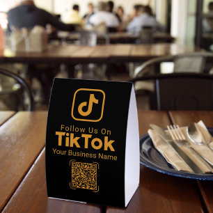 Plaque De Table Code QR TikTok Black Gold Nom de l'entreprise Suiv