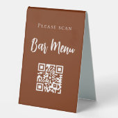 Plaque De Table Code QR typographie menu de bar orange brûlé (Recto)