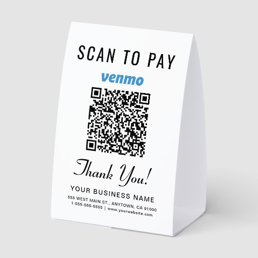 Plaque De Table Code QR Venmo Scan Pour Payer (Verso)