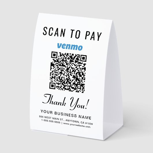 Plaque De Table Code QR Venmo Scan Pour Payer (Recto)