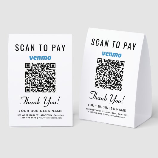 Plaque De Table Code QR Venmo Scan Pour Payer (Recto/verso)