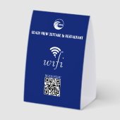 Plaque De Table Code QR Wifi Bleu et Logo de Votre Entreprise (Verso)