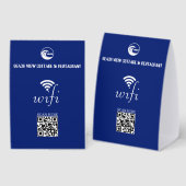 Plaque De Table Code QR Wifi Bleu et Logo de Votre Entreprise (Recto/verso)