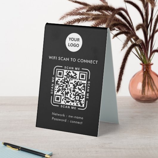 Plaque De Table Code QR Wifi | Logo d'entreprise Scannez pour vous (En SItu (Tableau))