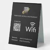 Plaque De Table Code QR Wifi Noir moderne avec votre logo d'entrep (Recto)