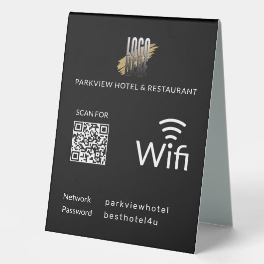 Plaque De Table Code QR Wifi Noir moderne avec votre logo d'entrep (Recto)