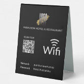 Plaque De Table Code QR Wifi Noir moderne avec votre logo d'entrep (Verso)