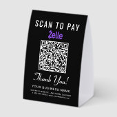 Plaque De Table Code QR Zelle Scan To Pay Noir (Verso)