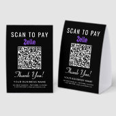 Plaque De Table Code QR Zelle Scan To Pay Noir (Recto/verso)