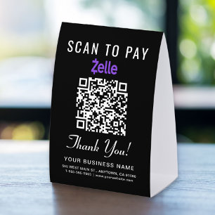 Plaque De Table Code QR Zelle Scan To Pay Noir