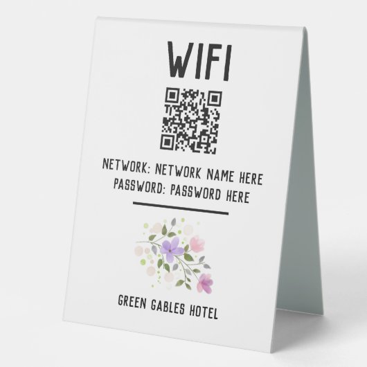 Plaque De Table Code WiFi avec code QR et conception florale (Recto)