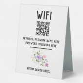 Plaque De Table Code WiFi avec code QR et conception florale (Verso)