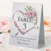 Plaque De Table Cœur de mariage Ruban rose avec rose (In SItu (Mariage))