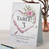 Plaque De Table Cœur de mariage Ruban rose avec rose (En SItu (Tableau))