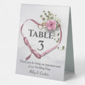 Plaque De Table Cœur de mariage Ruban rose avec rose (Verso)
