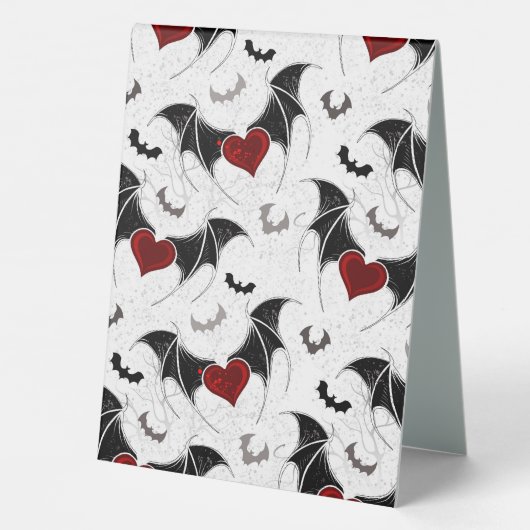 Plaque De Table Coeur d'Halloween avec ailes de chauve-souris noir (Verso)