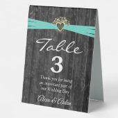 Plaque De Table Coeur d'or avec ruban turquoise sur bois gris (Verso)