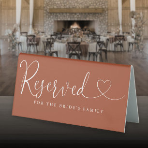 Plaque De Table Coeur en terre cuite écriture mariage réservé