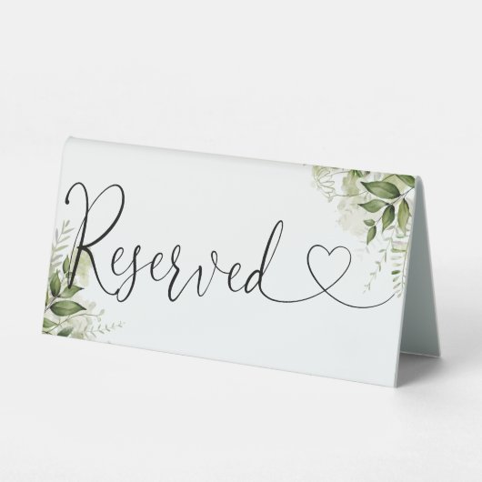 Plaque De Table Cœur floral de verdure écriture réservée (Recto)