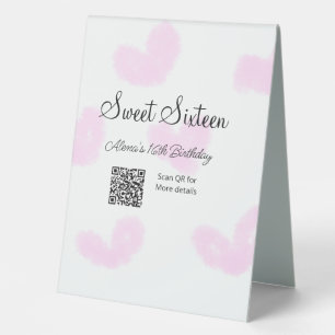 Plaque De Table Coeurs d'aquarelle rose QR Sweet sixteen anniversa