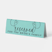 Plaque De Table Cœurs Réservés Mariage Écriture Turquoise Moderne (Verso)