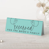 Plaque De Table Cœurs Réservés Mariage Écriture Turquoise Moderne (En SItu (Tableau))