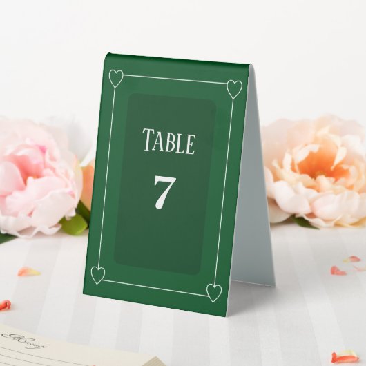 Plaque De Table Coeurs romantiques Moderne Vert foncé Numéro Maria (In SItu (Mariage))