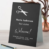 Plaque De Table Coiffeur noir blanc heures d'ouverture accueil (En SItu (Tableau))
