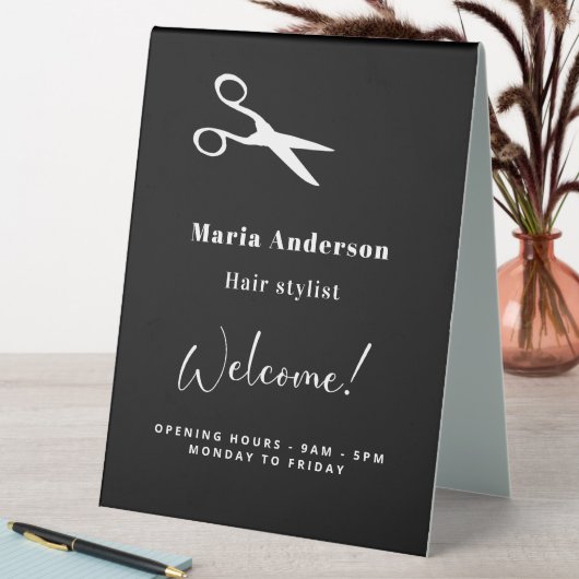 Plaque De Table Coiffeur noir blanc heures d'ouverture accueil (En SItu (Tableau))