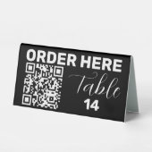 Plaque De Table Commande ici Qr Code noir blanc chic moderne (Recto)