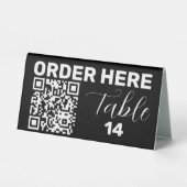 Plaque De Table Commande ici Qr Code noir blanc chic moderne (Verso)