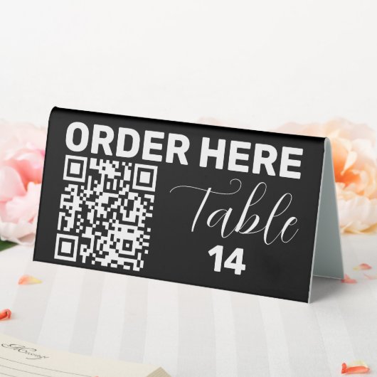 Plaque De Table Commande ici Qr Code noir blanc chic moderne (In SItu (Mariage))